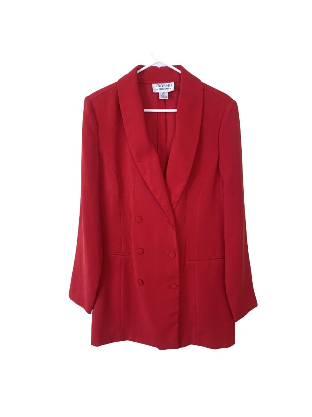 Vtg 1990s Womens Blazer Tower Hill Collection Red Double Breasted Long  Jacket
